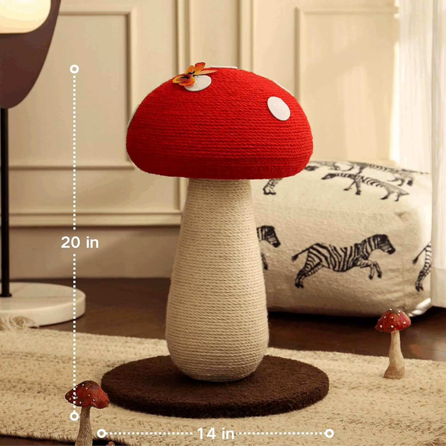 ColourTree Red Adorable Mushroom Cat Scratching Post, Cat Toys for Indoor Cats with Durable Sisal Rope for Cat Scratcher, Cozy Plush Base