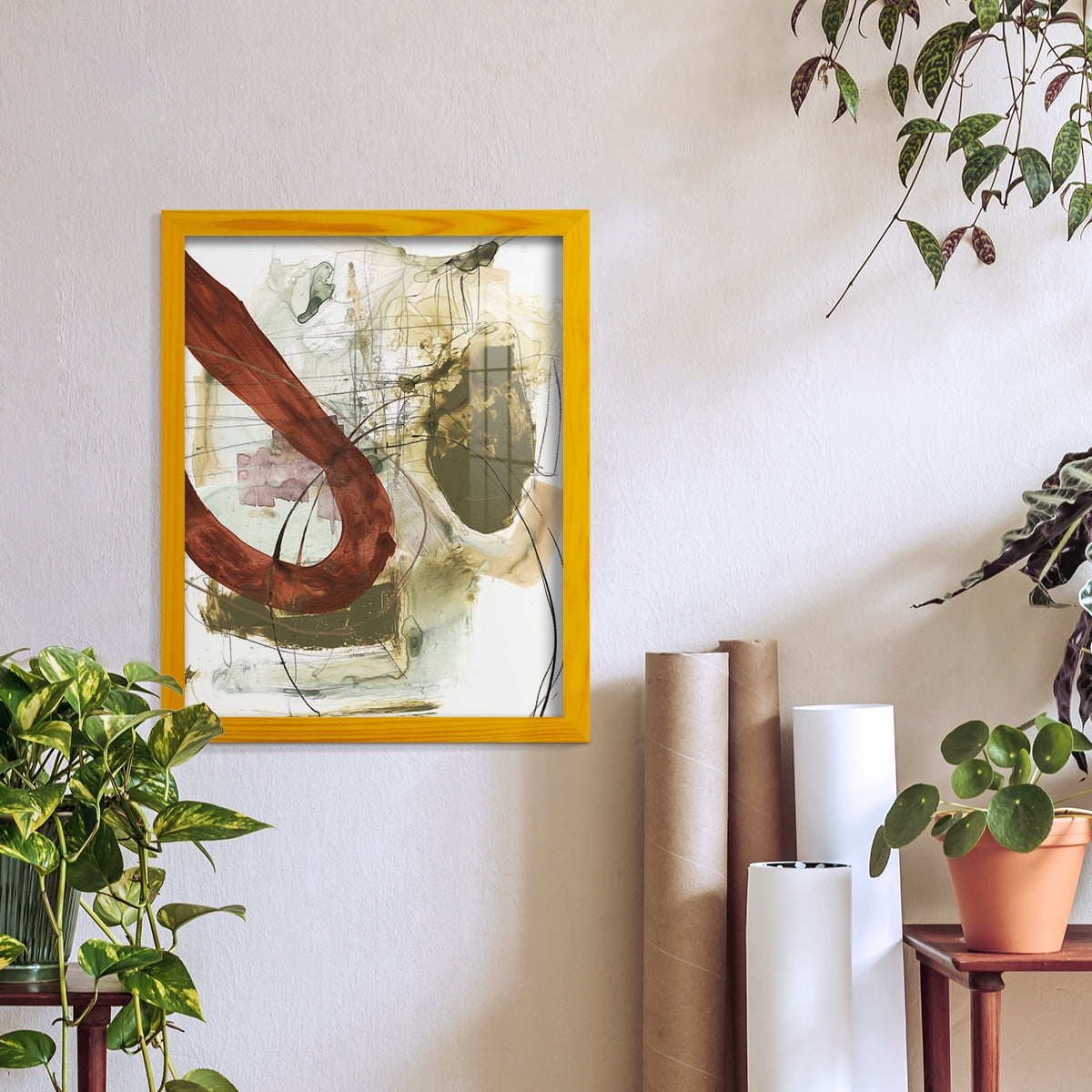Rusted Loops I - Framed Print w/glass - Sunflower Yellow