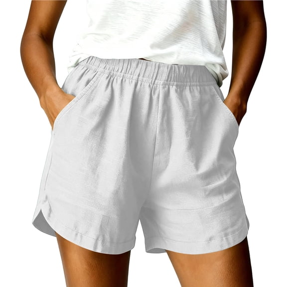 hlysgo Athletic Shorts for Women High Elastic Waisted Comfy Pull On Short Casual Lounge Summer Sweat Shorts with Pockets White,S