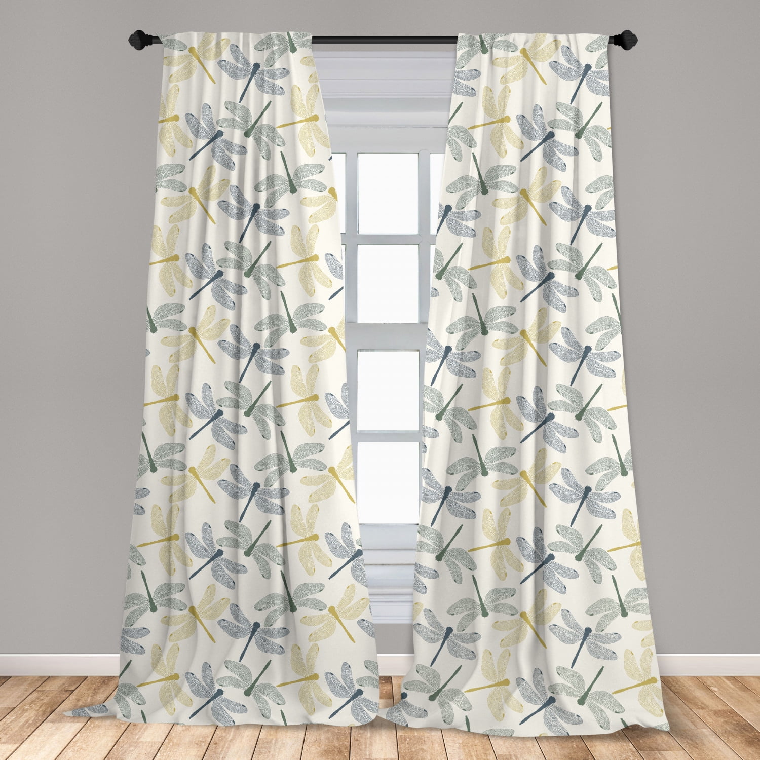 Dragonfly Curtains 2 Panels Set, Colorful Silhouettes of Exotic Insects ...