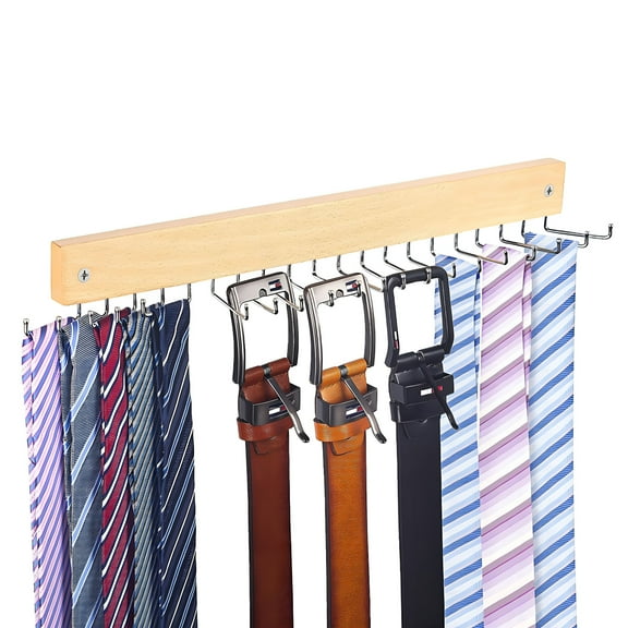 LAMIRO Wall Mounted Tie Rack Tie Belt Hanger Scarf Hanger With Hooks Tie And Belt Organizer Wall Hanging Hook Multifunctional Hanger