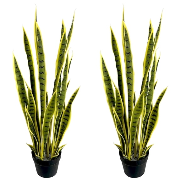 Qunli 2Pack 3ft Artificial Variegated Snake Plant, Faux Yellow‑Edge Sansevieria Potted Floor Plant for Indoor Home Decor