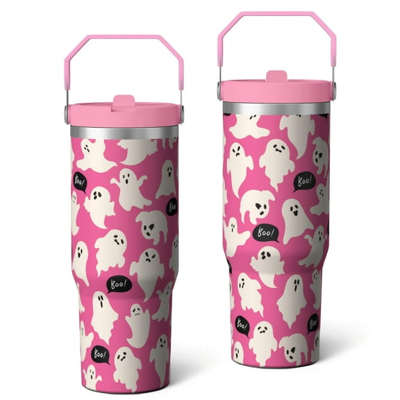 Cute Halloween Gift: 30oz Tumbler for Women - Insulated Stainless Steel Cup with Flip Straw & Handle, Spooky Ghosts Holiday Design