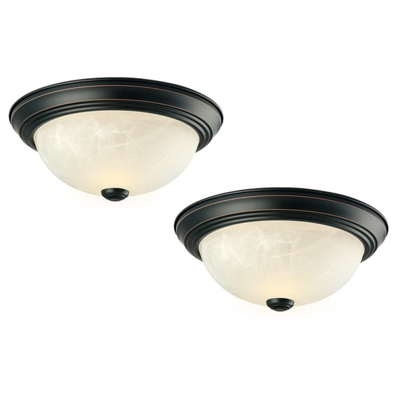 Design House 587519 Traditional 2 Pack 2-Light Indoor Dimmable Ceiling Light with Alabaster Glass for Bedroom Hallway Kitchen Dining Room, Oil Rubbed Bronze