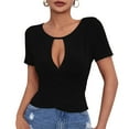 thumbnail image 3 of Itsame Women Plain Short Shirt Sleeved Tops Womens Casual T-Shirt Round Neck Slim T Shirt Black Size M, 3 of 9