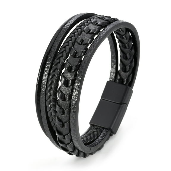 JO WISDOM Men's Magnetic Buckle Bracelet, Men's Woven Leather Cuff Bracelet, Leather Bracelet, Bohemian Cuff Bracelet, Handmade Spliced Bracelet, Multi layered Men's Bracelet