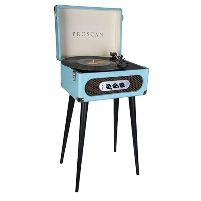 SYLVANIA SRC894-BLUE Tocadiscos retro Bluetooth con soporte y radio FM (azul)