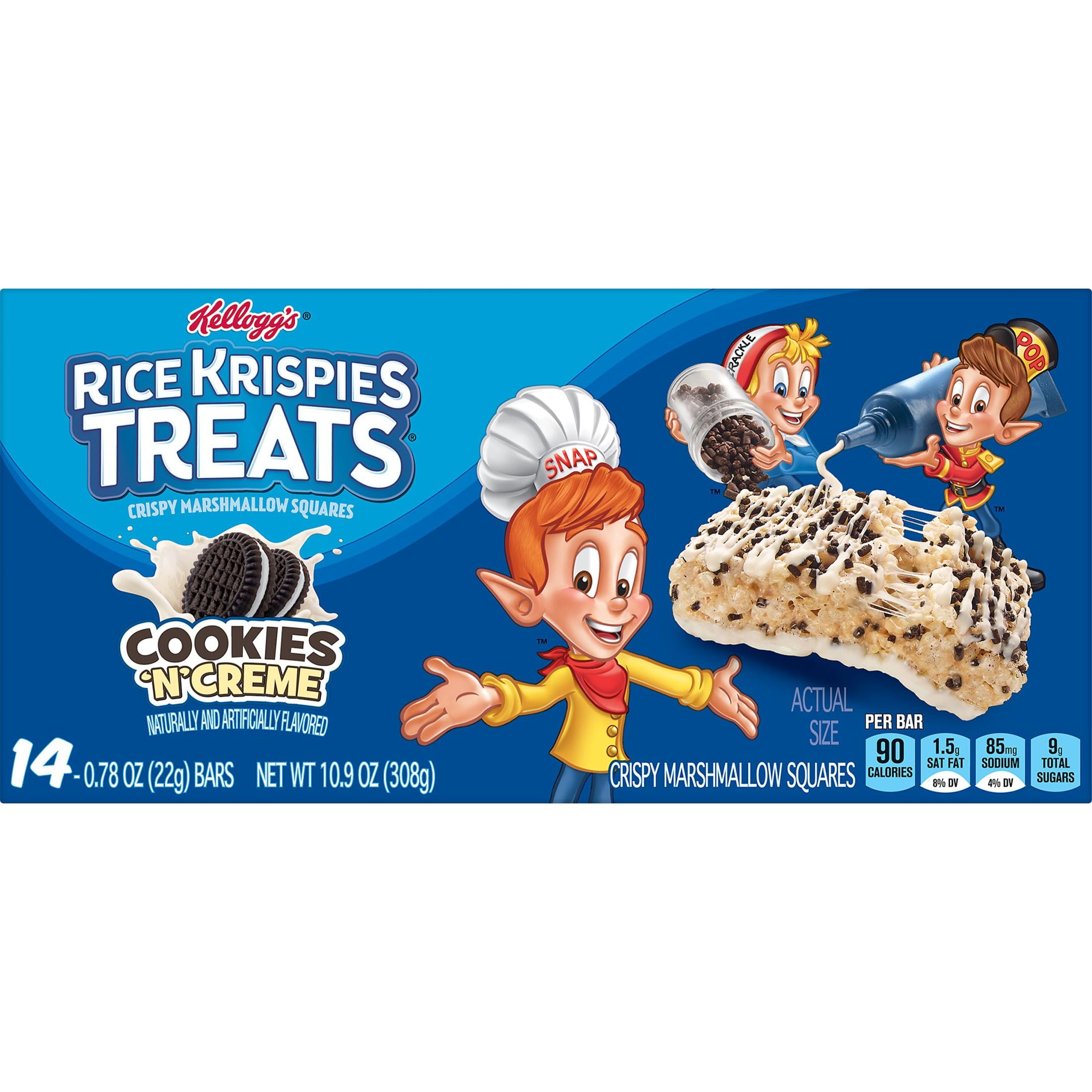 Rice Krispies Treats Cookies'n'Creme Chewy Marshmallow Snack Bars, Kids Snacks, 10.9 oz, 14 Count