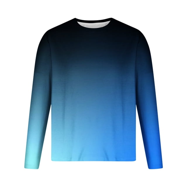 LNWUY Men's Plus Size Crew Neck Long Sleeve Pullover Gradient Contrast Color Quick Dry Athletic Workout Gym Breathable Sweatshirt Top Blue XXL