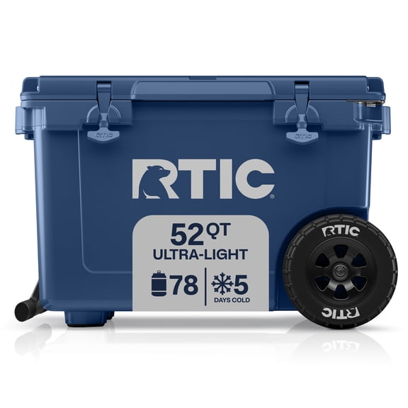 RTIC 52 Qt Wheeled Hard-Sided Ice Chest Cooler, Ultra-Light, Fits 78 Cans, Navy