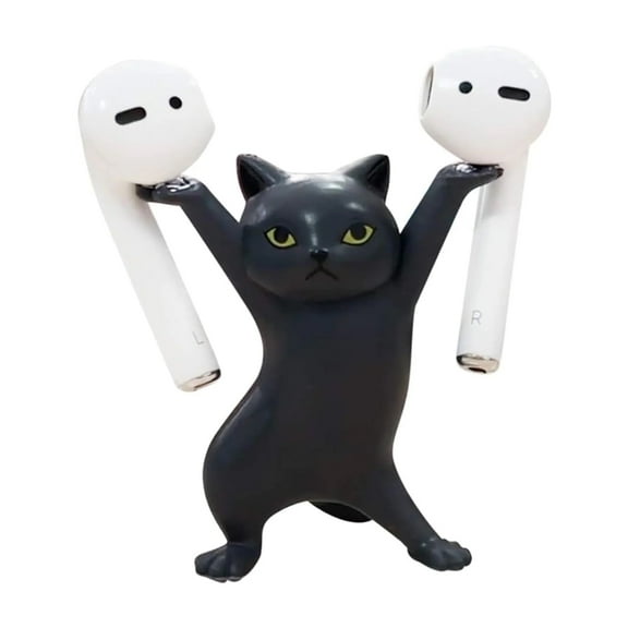TSLOVER Dancing Cat Airpod Holder Cat Pen Holder Funny Office Desk Decor , 1 Pcs (Black)