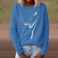 thumbnail image 1 of Floleo Clearance Fall Clothes For Women Women's Animal Cat Print O Neck Loose Sweater Long Sleeve Casual Blouse Top Blue, 1 of 6