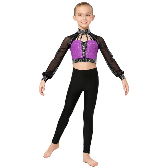 TSSOE Gymnastic Outfits for Girls Cheerleading Jazz Hip-hop Dance Clothes Set Figure Ice Skating Performance Dancewear Purple 16