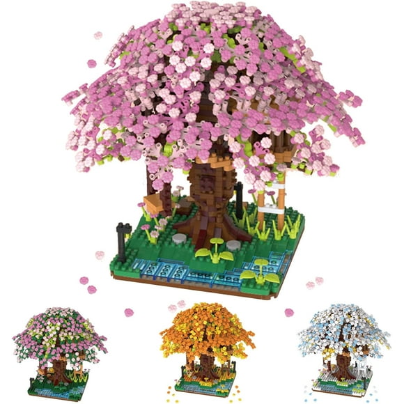 TRAHOO-Cherry Blossom Tree House Adult Artificial Flower Mini Block Set, Spring/Summer/Fall/Winter Beauty Plant Series, Bouquet Tree House Block Set, Suitable for Gift/Home Decoration (Spring)