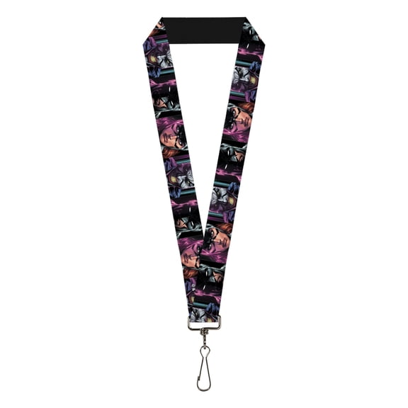 DC Comics Lanyard, Batman Batgirl and Joker Comic Book Face Close Ups Black, Elastic