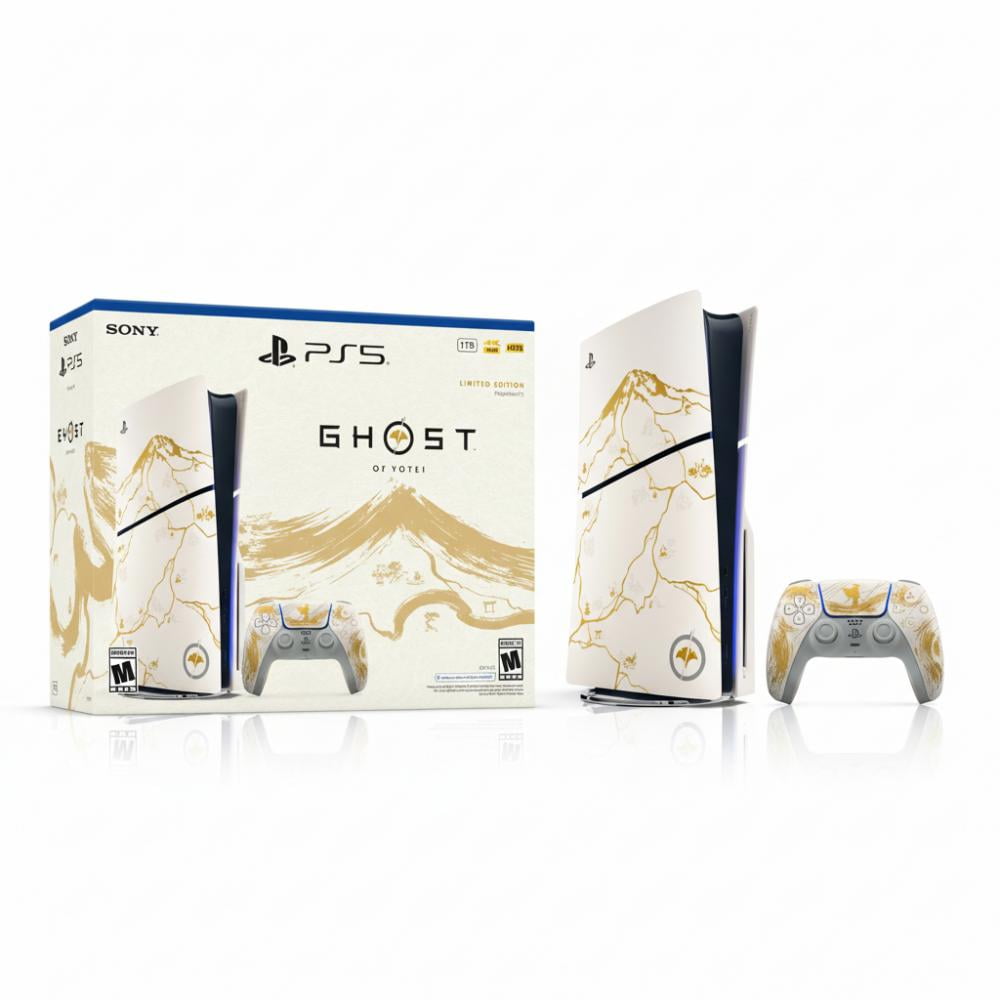 Playstation 5 Console Ghost of Yotei Gold Limited Edition Bundle + DualSense Wireless Controller Chroma Pearl - Includes Limited Edition PlayStation 5 Console & 2 DualSense Controllers