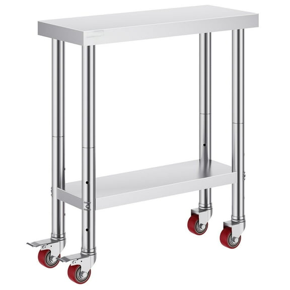 Stainless Steel Work Table 24x12x32 Inch - Heavy Duty Kitchen Prep Table with Wheels, 4 Casters, Adjustable Shelves for Restaurant, Home, Garage