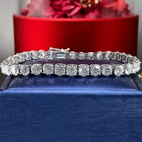 3MM 12Ct Round Cut Lab-Created Diamond Women Engagement Tennis Bracelet 14k White Gold Plated 7"