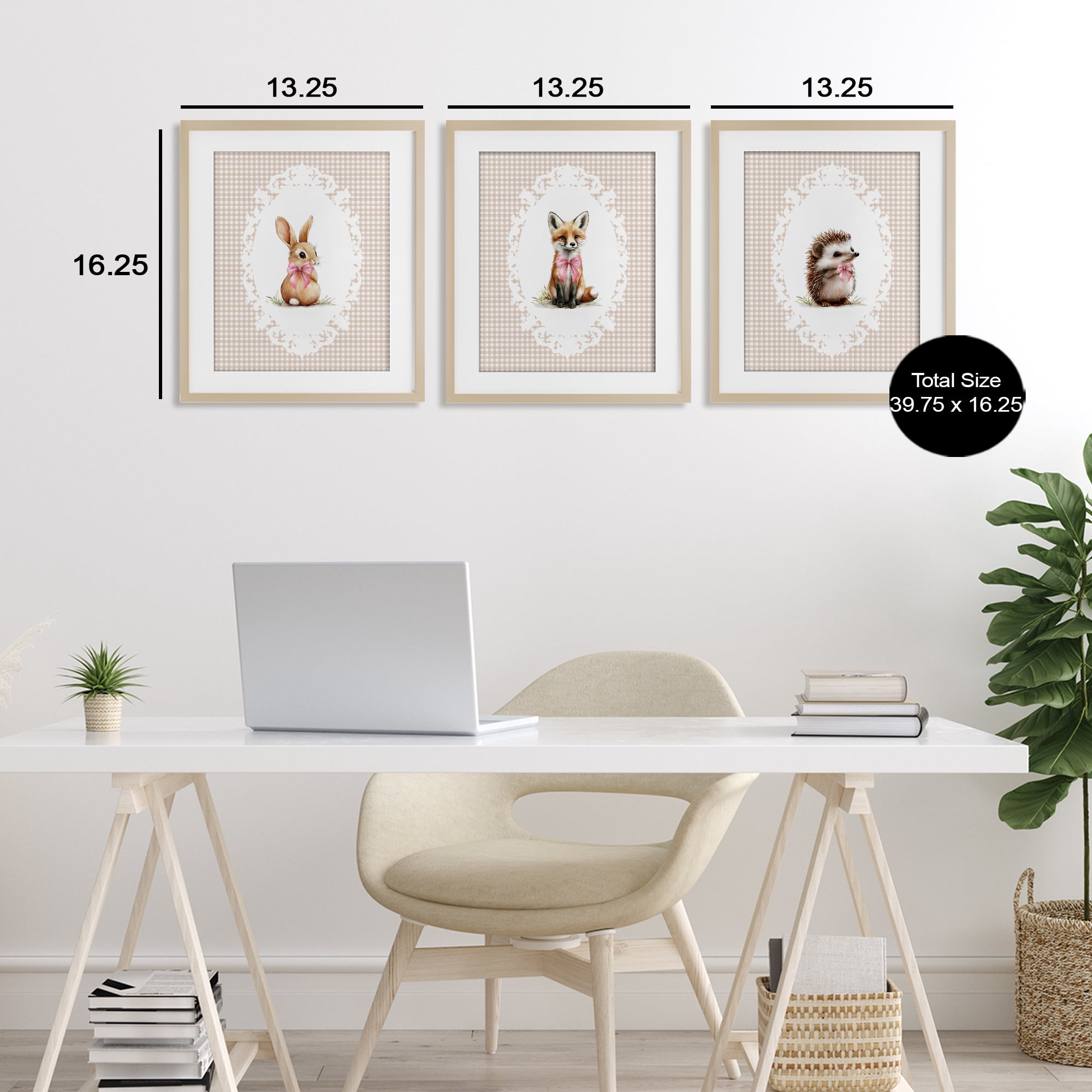 Stupell Industries Vintage Baby Bow Animals 3 Piece Birch Framed Print Under Glass Set, design by Christine Simpson Art