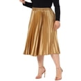 thumbnail image 4 of Agnes Orinda Women's Plus Size Pleated Stretchy High Waist Metallic Shiny Midi Skirt 1X Gold, 4 of 7