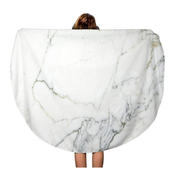 NUDECOR 60 inch Round Beach Towel Blanket Beige Pattern Carrara Marble White Stone Bianco Venatino Brown Travel Circle Circular Towels Mat Tapestry Beach Throw