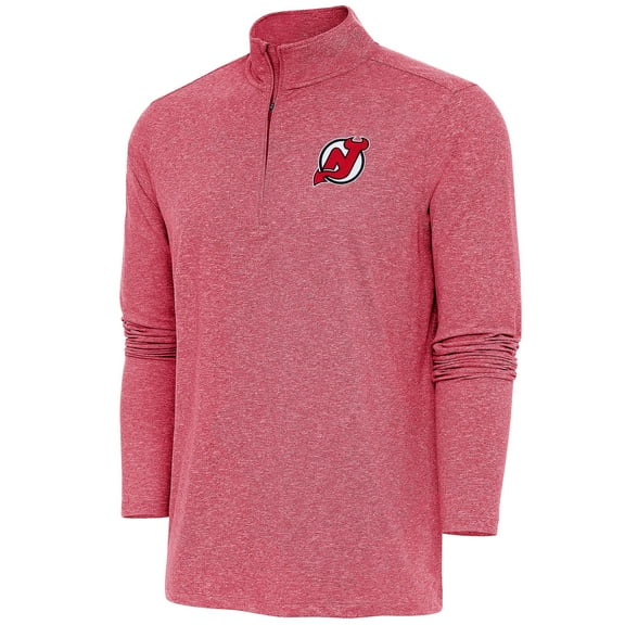 Men's Antigua  Heather Red New Jersey Devils Hunk Quarter-Zip Pullover Top