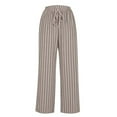 thumbnail image 6 of FUNUONY Women's Wide Leg Pants Flowy Pants for Women Casual Palazzo Trousers Loose Fit High Waisted Drawstring with Pocket New Large Sized Loose Striped Cotton and Linen Casual Trousers Beige L, 6 of 8