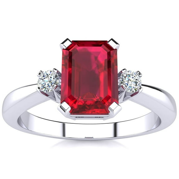 SuperJeweler 2 1/2 Carat Octagon Shape Created Ruby and Diamond Ring In Sterling Silver For Women