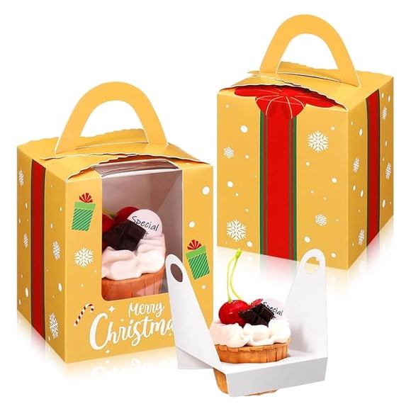 CHRISTMAS CUPCAKE BOX 1-HOLE YELLOW 50 PCS