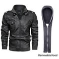 thumbnail image 5 of MANSDOUR Men's Faux Leather Jacket Casual Brown Zip-up Motorcycle Jacket with Removable Hood Black-L, 5 of 8
