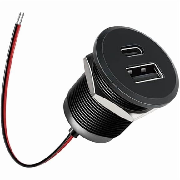 1994 RV USB Outlet All-Aluminum Type A   Type C Ports 12V/24V USB Charger, Recessed Mount 24W High-speed Charging Socket, PD3.0 & QC3.0 Fast Charger for Camper Trailer Van Car Boat Golf Cart