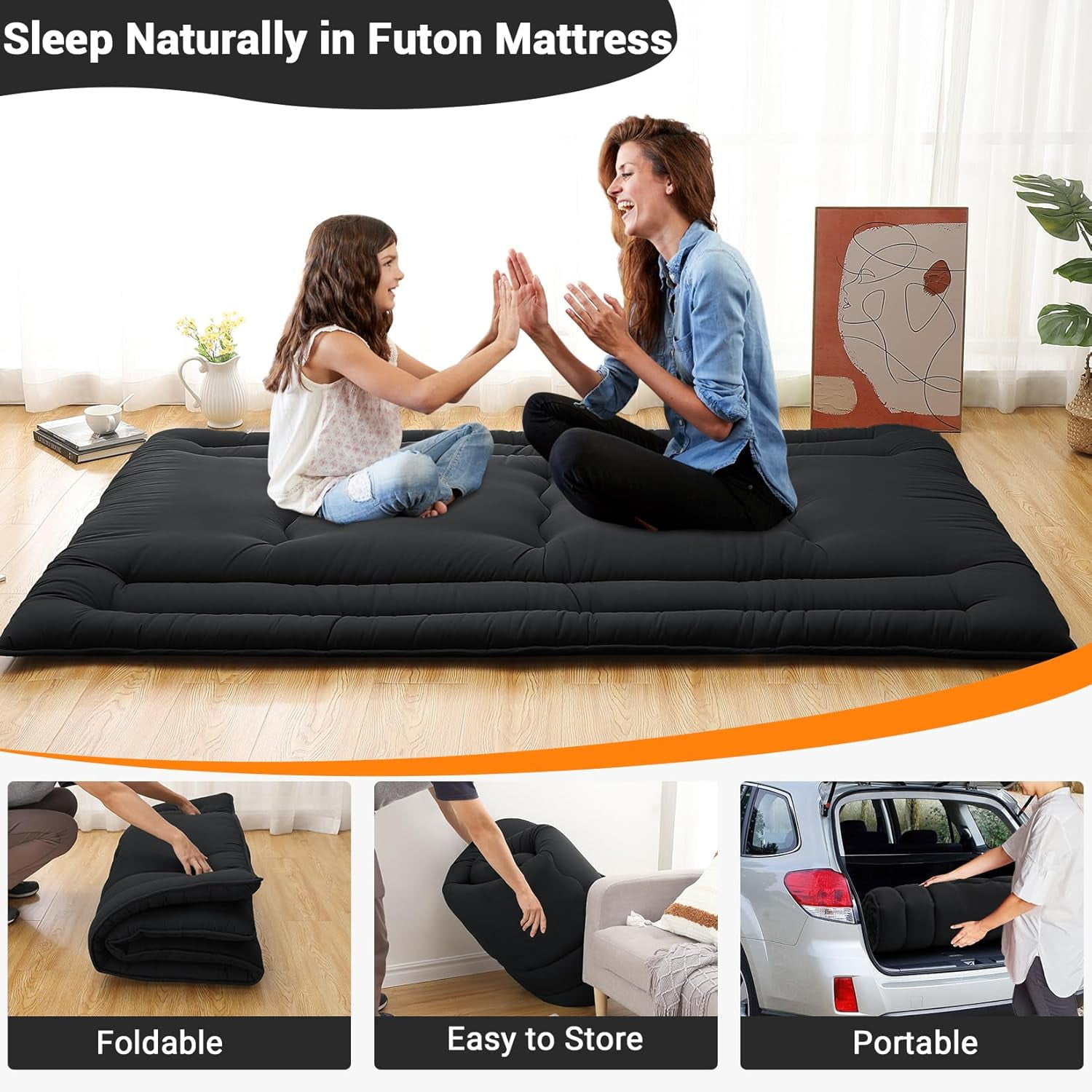Futon Mattress Twin/Full Size, Japanese Floor Mattress Foldable Sleeping Mattress, Roll Up Floor Bed Mattress for Easy Storage, Tatami Mat Japanese Floor Bed for Dorm Camping