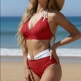 thumbnail image 6 of Womens Bikini Swimsuits Sevevn Womens Tummy Control Bathing Suits Halter High Waisted Bikini Sets Two Piece Bathing Suits Red M, 6 of 6