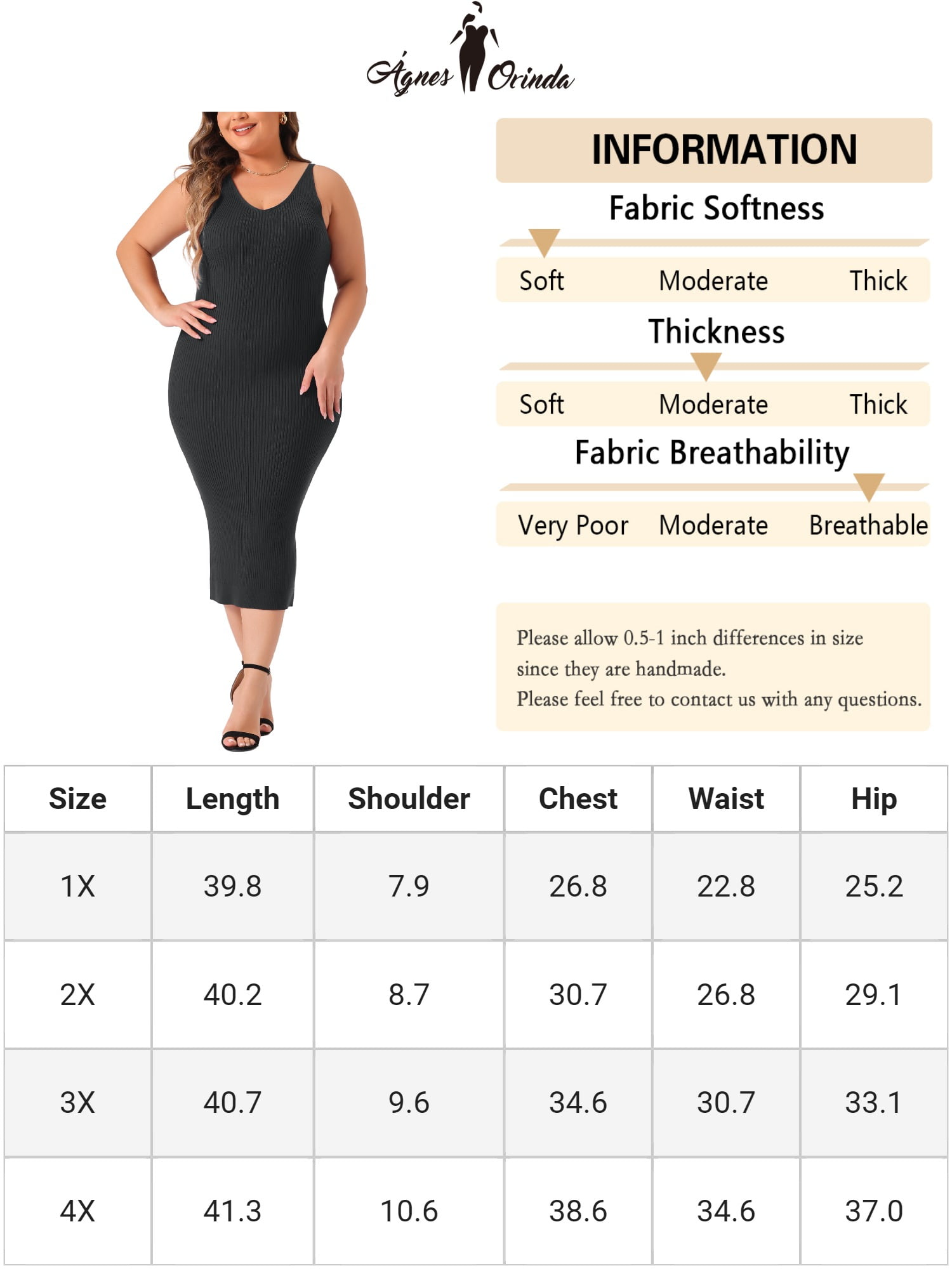 DARING DIVA Plus Size Sweater V Neck Ribbed Knit Bodycon Dress 1X Black