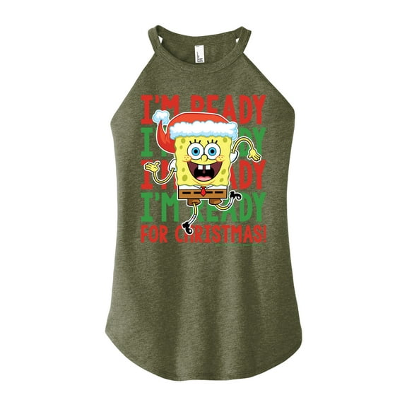 SpongeBob SquarePants - I'm Ready For Christmas - Juniors High Neck Tank Top