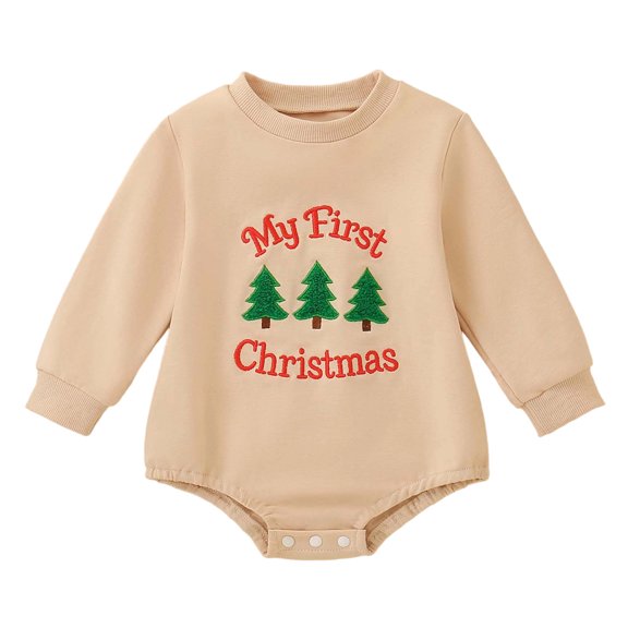 Mnyotv Baby First Christmas Outfits Sweatshirt Romper Fall Winter Long Sleeve Bodysuits Size 0-3 Months