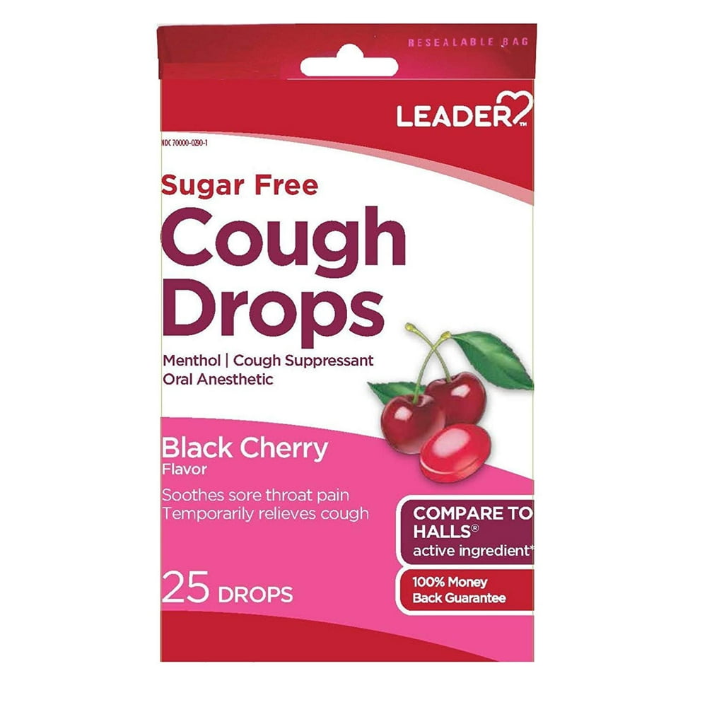 Leader Sugar Free Cough Drops, Black Cherry, 25ct 096295131765A091
