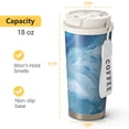 thumbnail image 4 of 18oz Travel Coffee Mug, 316 Stainless Steel Vacuum Insulated Tumbler with 2-in-1 Straw Lid & Strap, Turquoise Marble Watercolor Print, 4 of 6