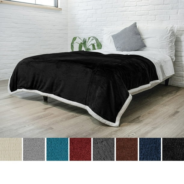 PAVILIA Plush Sherpa Blanket Throw Twin Size Soft, Warm, Fuzzy Black