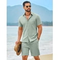 thumbnail image 3 of COOFANDY Men' 2 Piece Summer Outfits Short Sleeve Casual Beach Button Down Shirts and Shorts Vacation Cotton Sets, 3 of 6