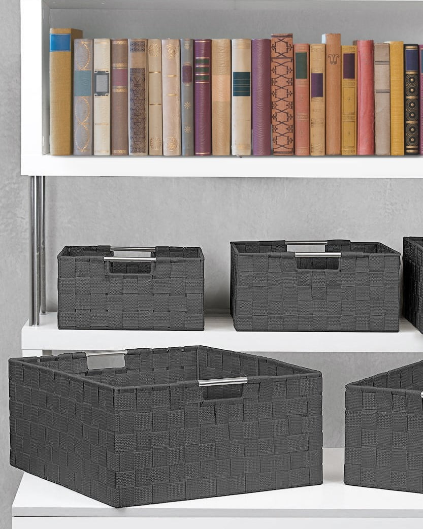 7 Piece Set Decorative & Durable Woven Fabric Storage Baskets, Shelf & Closet Organization - Gray