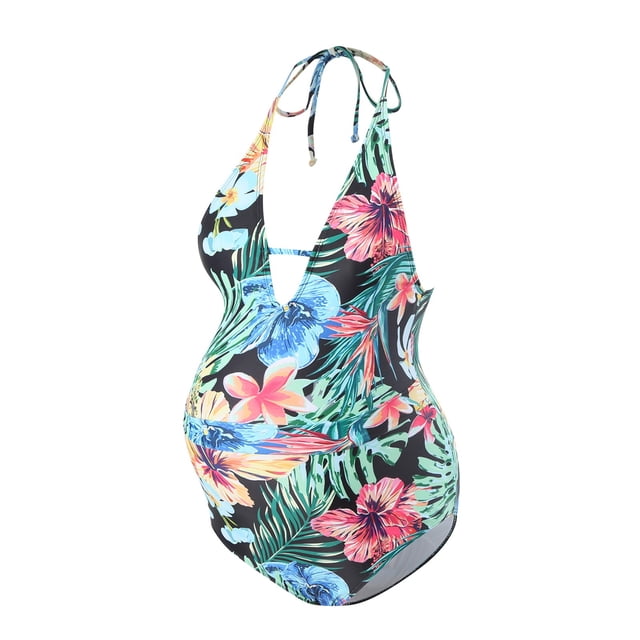 WUANDIXFA Pièce Maillots de Bain une de Maternité Femmes Maternité Floral Col en V Maillot de Bain Maillots de Bain Plage Maillot de Bain de Maternité Vert,G