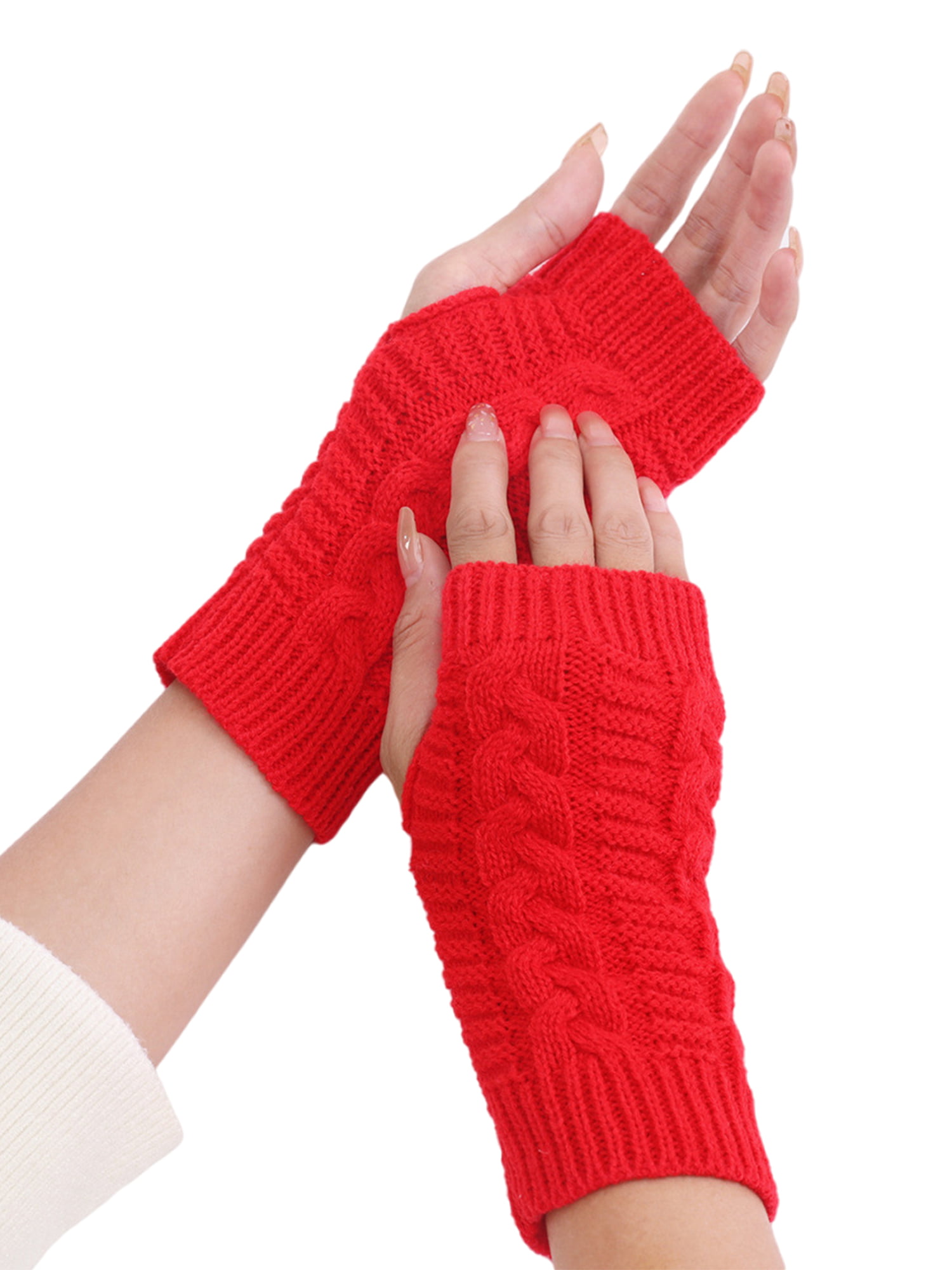 Women Arm Warmer Winter Long Fingerless Gloves Half Finger Knitted Soft Mittens