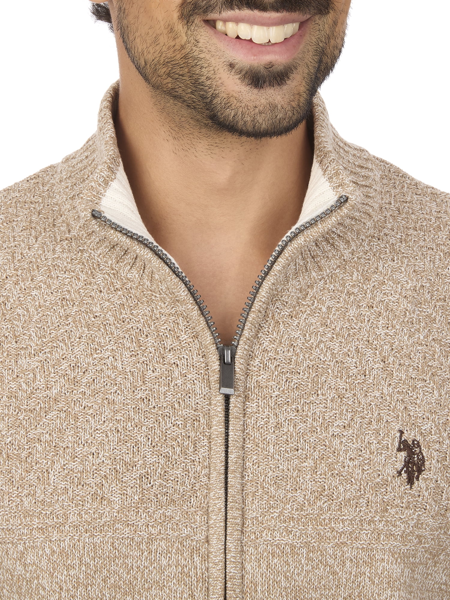 U.S. Polo Assn Men's Textured Yoke Full-Zip Sweater