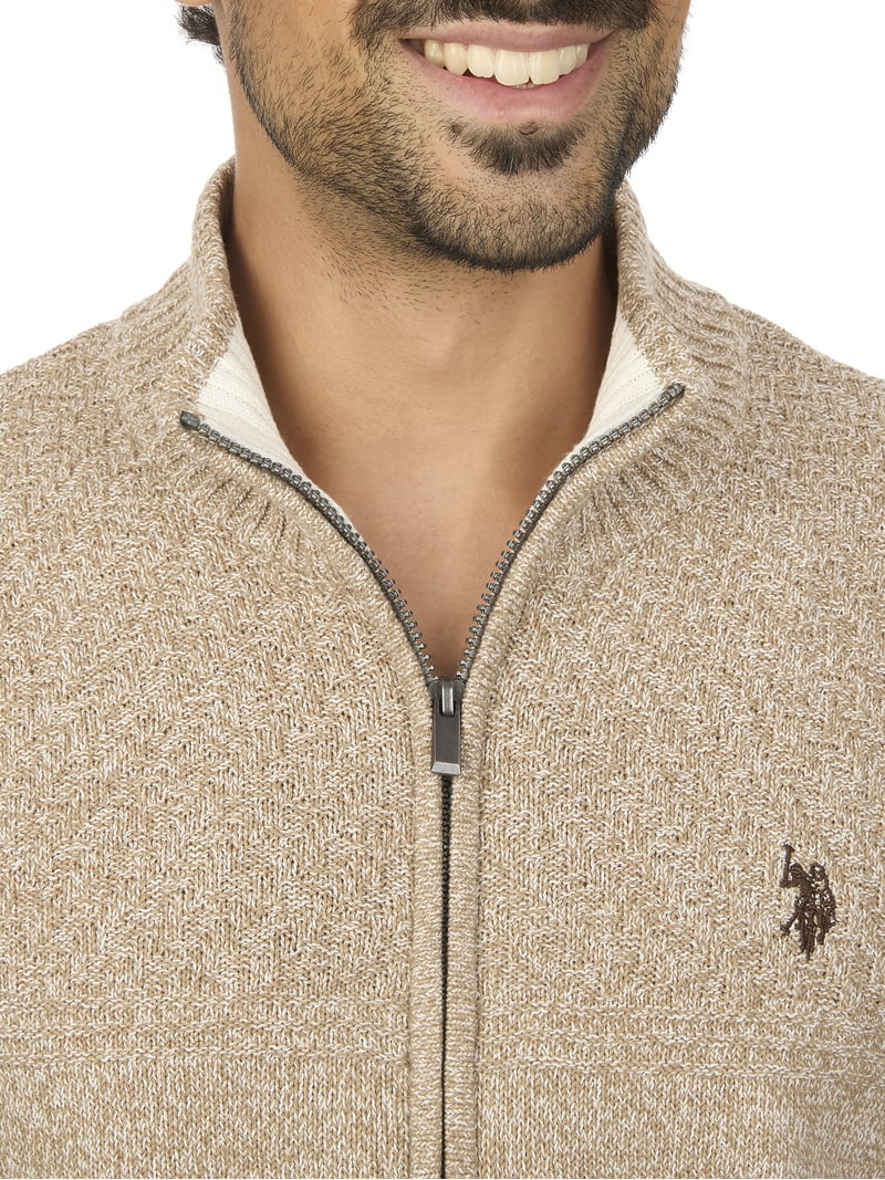U.S. Polo Assn Men's Textured Yoke Full-Zip Sweater - Walmart.com