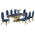 thumbnail image 1 of Gray Marble Dining Set with Gold Stainless Steel and Navy Blue Velvet Chairs, 1 of 3