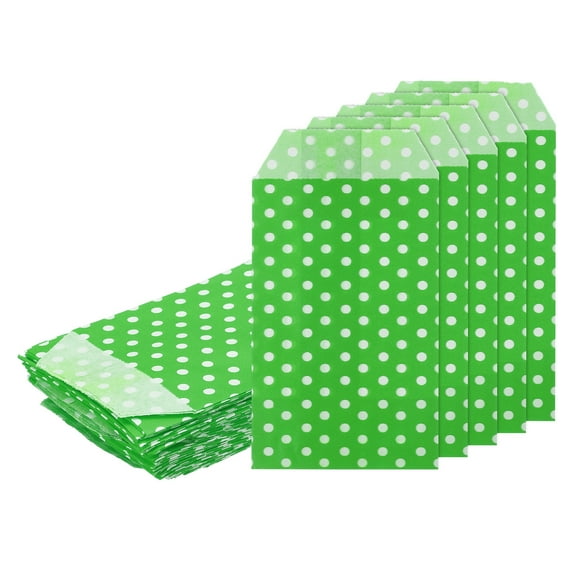 Uxcell 100Pcs Kraft Paper Treat Bags, 6" x 3" Greaseproof Candy Bags Flat Favor Bags Small Gift Bags, Fruit Green Dot