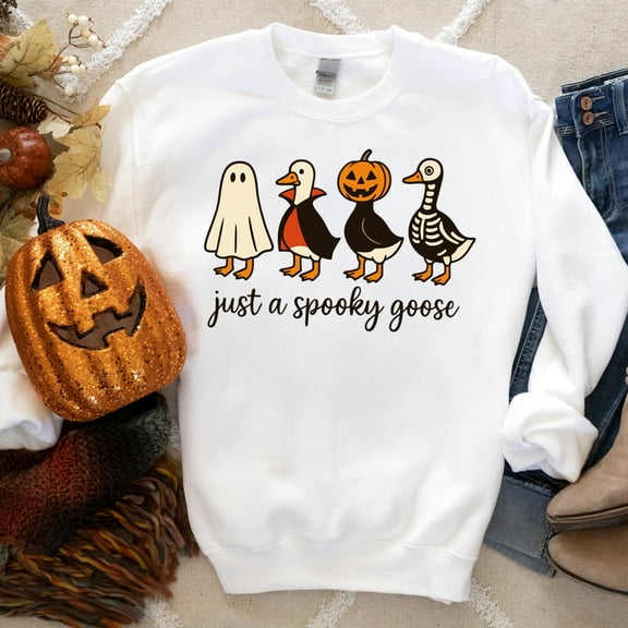 Just a Spooky Goose Sweatshirt – Playful Ghastly Geese Design – Halloween Vibes – Perfect for Trick-or-Treaters