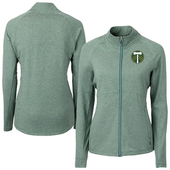 Women's-Cutter & Buck Heather Green Portland Timbers Adapt Eco Knit Hybrid Recycled Raglan Full-Zip Jacket