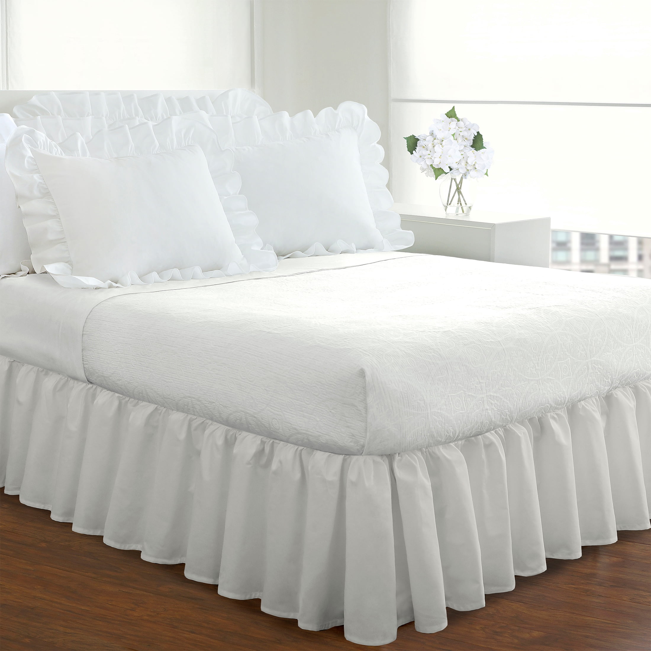 Fresh Ideas Ruffled Poplin Collection Bed Skirt, Twin, White